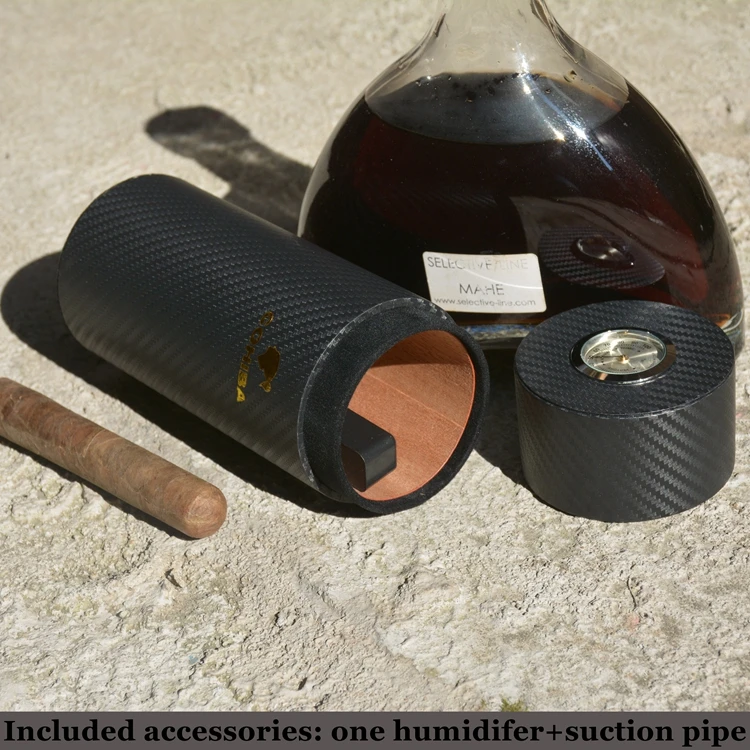 Чехол для сигар COHIBA, карбоновое волокно, дерево кедра с подкладкой, трубка, мини, для путешествий, Humidor, с увлажнителем для сигар, гигрометр для Cuba Habanos Cigar