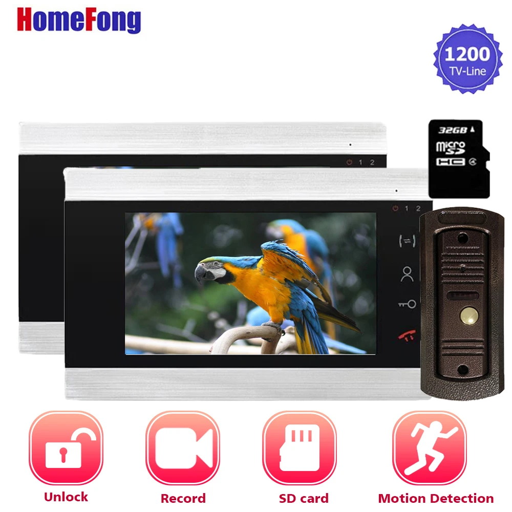 Homefong House Video Intercom 2 Monitors 7 Inch Video Door Phone Doorbell Intercom Kit With 32GB SD Card Unlock Record Rainproof Homefong House Video Intercom 2 Monitors 7 Inch Video Door Phone Doorbell Intercom Kit With 32GB SD Card Unlock Record Rainproof