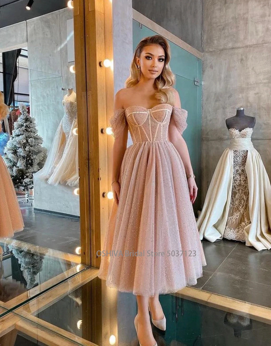 A Line Glitter Prom Dresses Corset 
