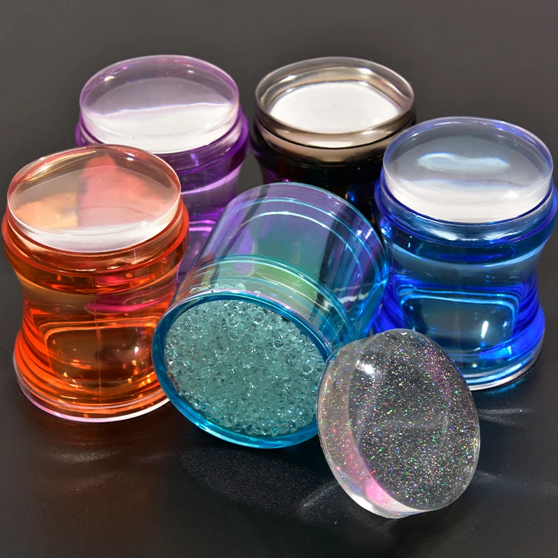 1set Easy-French Nail Stamper Monocle Clear Jelly 3.8*3.8cm Print Silicone Transfer Print Scraper Nail DIY Template Stamping YZ2