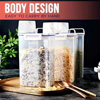 

Food Storage Box Kitchen Food Grain Rice Container organizer Assisting Sealed Multigrain Storage Box With Measuring Cup J80