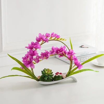 Butterfly Orchid Artificial Flowers Set Fake Flower Ceramic Vase Ornament Phalaenopsis Figurine Home Furnishing Decoration Craft - Цвет: 10