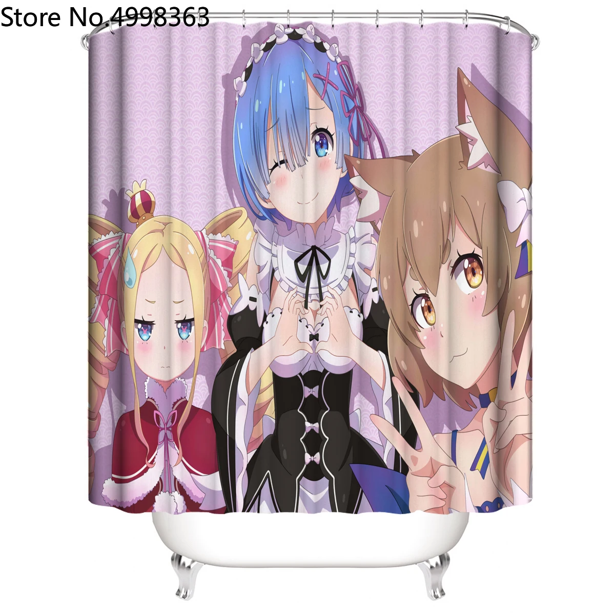 Занавеска для душа Re:Zero водонепроницаемая с героями мультфильмов | Дом и сад