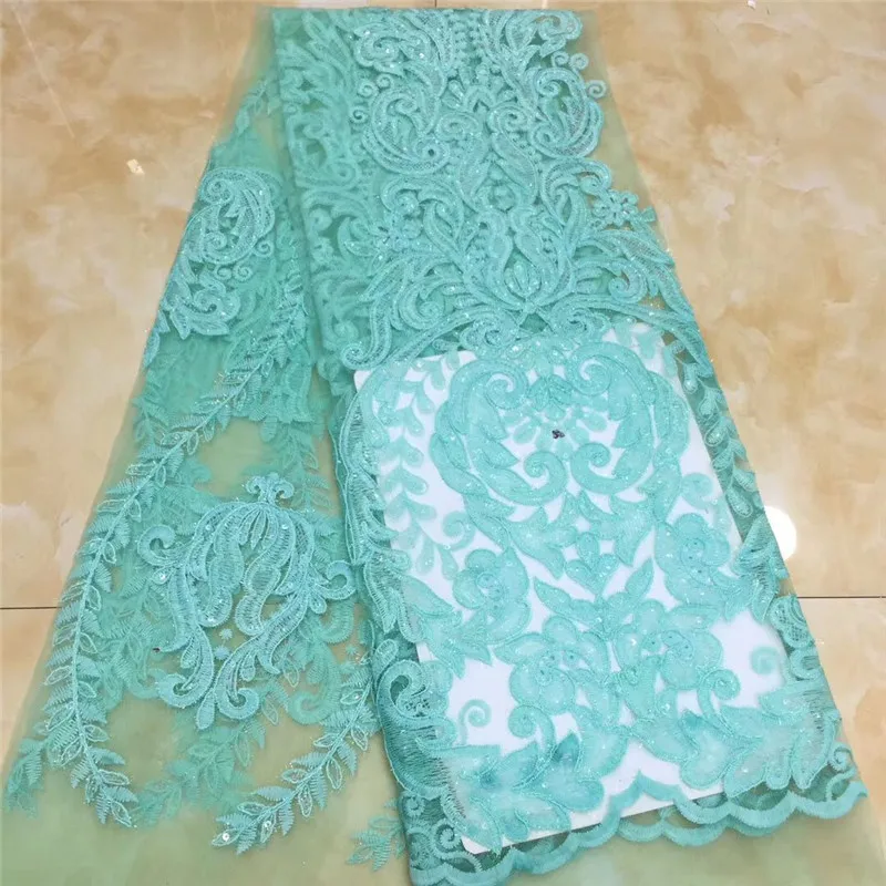 2020 green Latest African Lace High Quality French net Tulle Fabric with Sequins embroidery For Wedding | Дом и сад