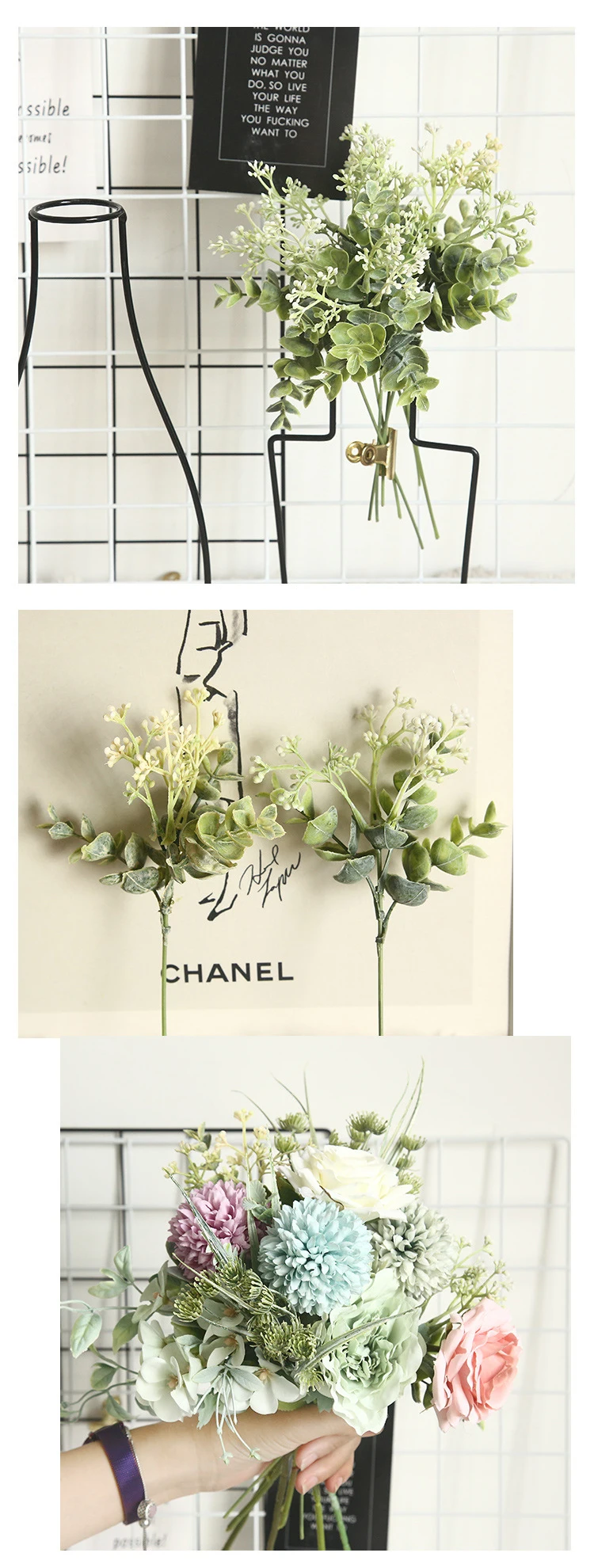 JAROWN Matching Flowers Eucalyptus Fake Fruit Artificial Plant Wedding DIY Bouquet Holding Flower Home Flower Arrangement Decoration (14)