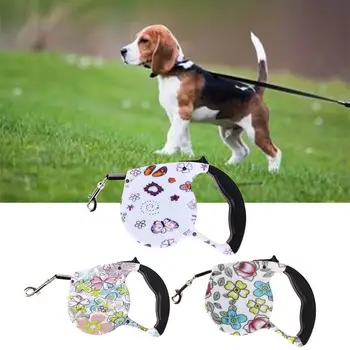 

5M Retractable Dog Leash Floral Print Automatic Lead Walking Leash for Dogs Small Medium Pets Dog Products