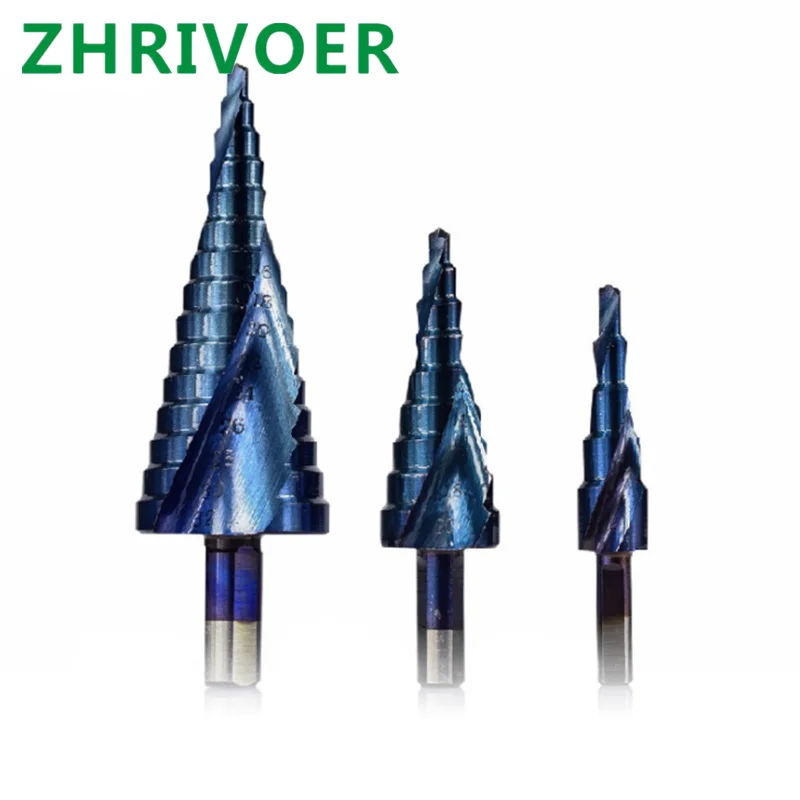 Blue nano coating triangular handle spiral groove 3-piece pagoda drill reaming step drill 4-12mm20mm