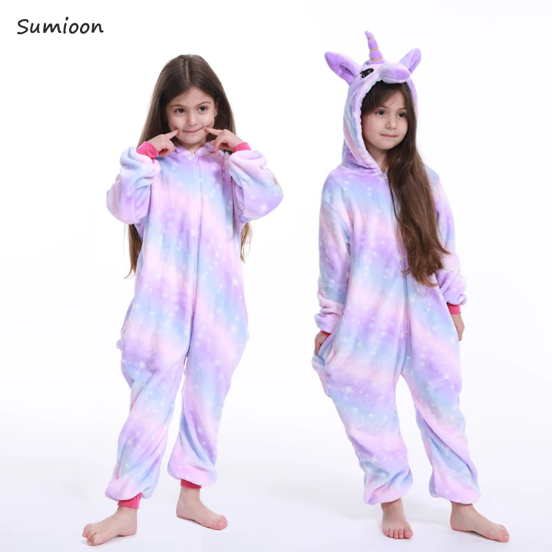 

Children's Pajamas for Boys Girls Kigurumi Unicorn Pajamas Flannel Kids Stich Pijamas Set Animal Sleepwear Winter Onesies 4-12T