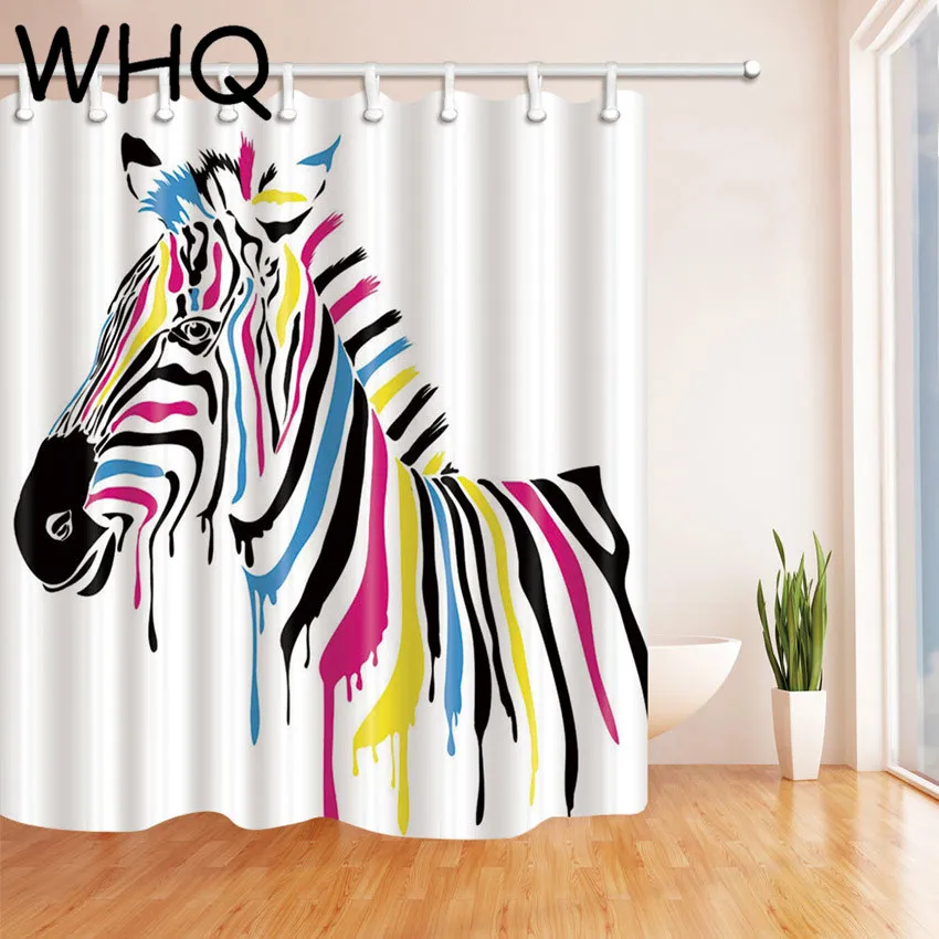 Colorful Zebra WHQ занавеска для душа, цветная Зебра, 3D принт акулы, водонепроницаемая занавеска для ванной комнаты, 180*180/210 см, с 12 пластиковыми крючками - Цвет: Colorful Zebra