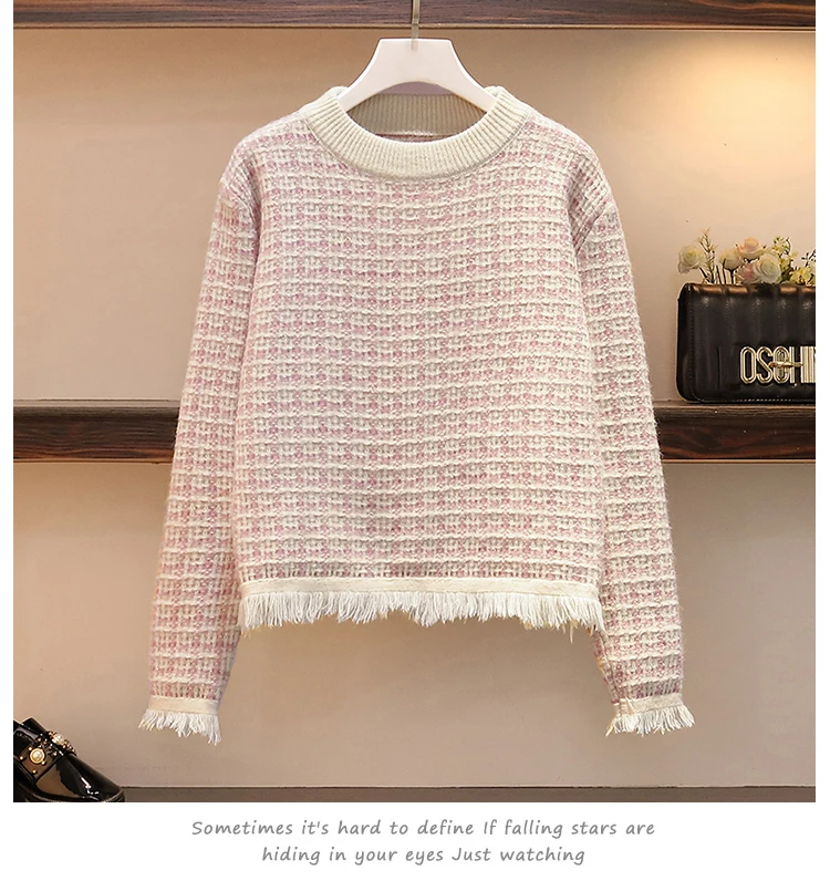 Большой плюс размер Sweater свитер одежда розовый комплект юбки для девочек костюм женский осенний комплект из 2 предметов s свитер+ юбка комплект из 2 предметов Vestidos