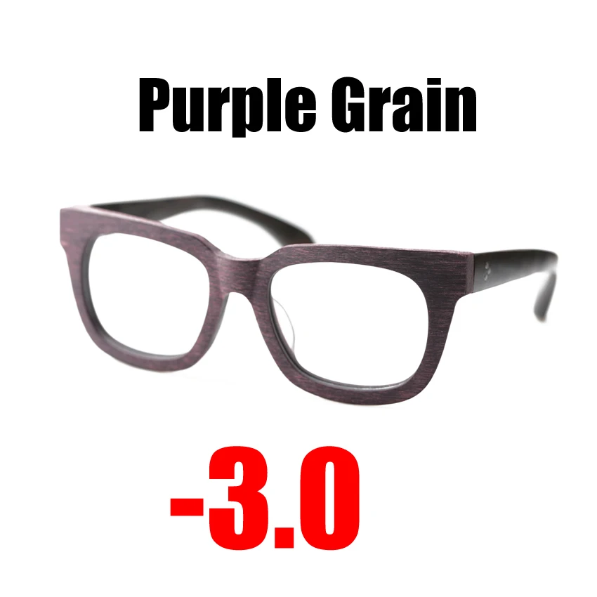 Purple -3.0 SOOLALA Настоящие Деревянные-от 0,5 до 4,0 анти-синие оптические очки по рецепту, очки для близорукости, женские и мужские оправы для очков с подарочными футлярами - Цвет оправы: Purple -3.0