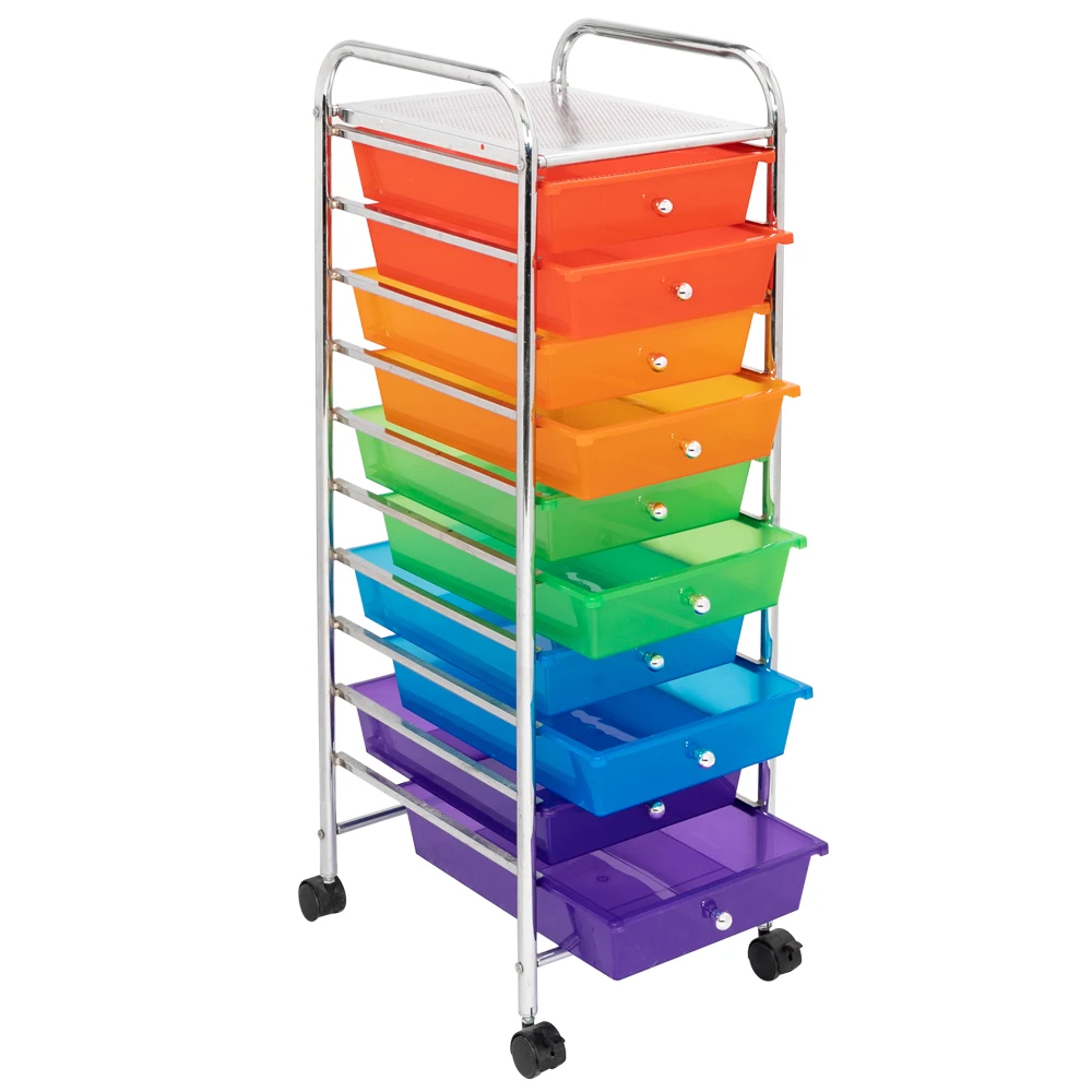 

Multi-Color 10 Drawers Rolling Organizer Storage Cart with Handle Steel Frame&Plastic Strong Durable Easy to Clean[US-Stock]