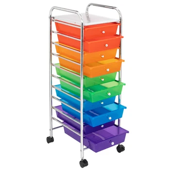 

Multi-Color 10 Drawers Rolling Organizer Storage Cart with Handle Steel Frame&Plastic Strong Durable Easy to Clean[US-Stock]