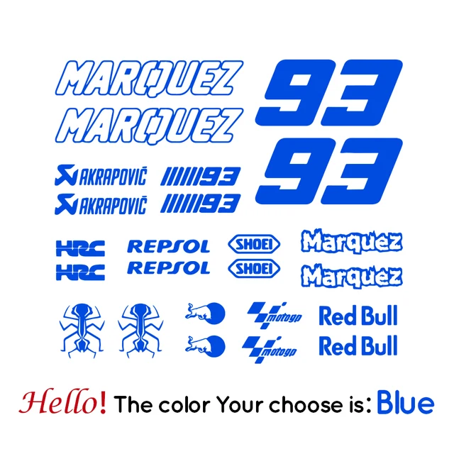 Marquez 93 Vinyl Stickers Motorcycle Decals Removable Car Sticker Motorbike Decal Decoration Blue