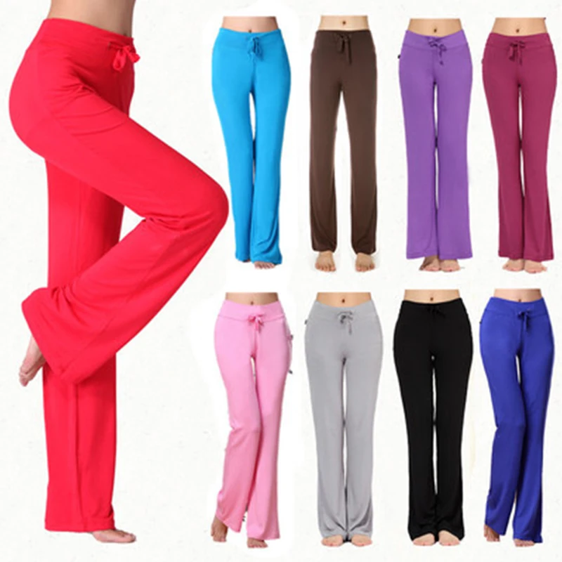 Wide Leg Pants for Women Solid Drawstring High Waist Yoga Pants