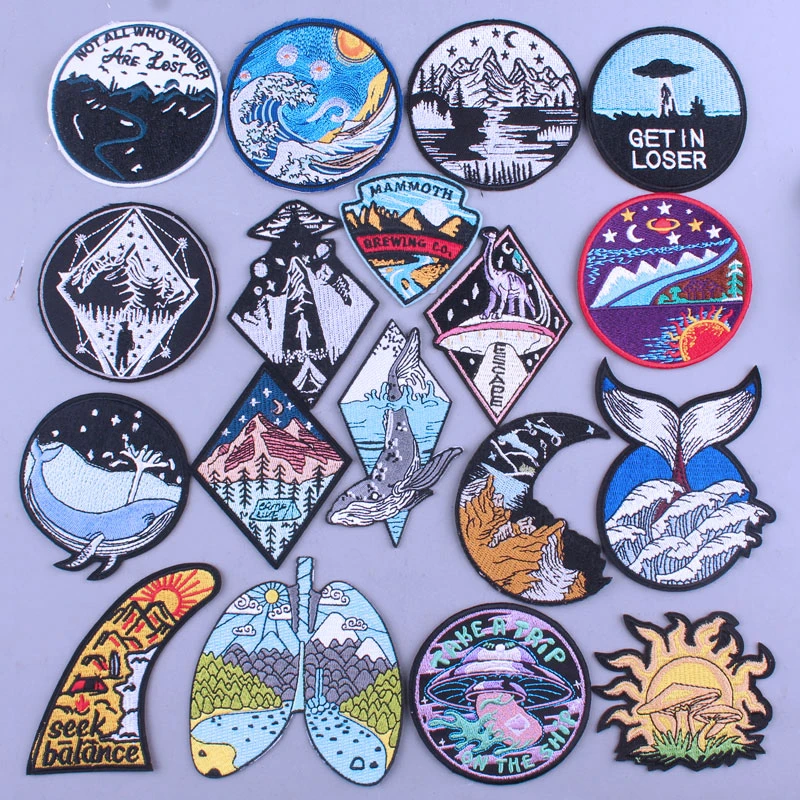 Parches para planchar en de montaña, parches bordados para ropa, Explore las montañas naturales y los aplique de tela|Parches| - AliExpress