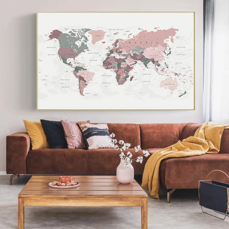 Картины на холсте Коралловая красочная карта мира постеры и принты счастливых