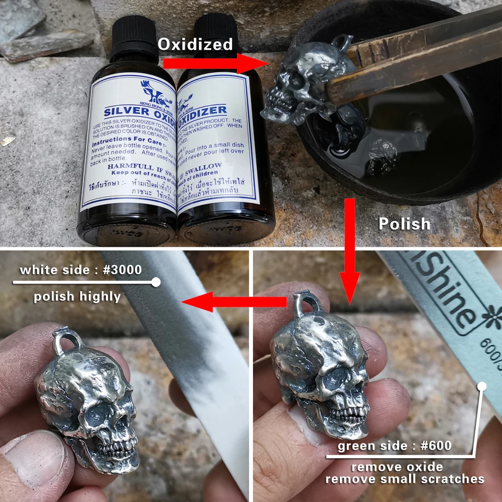 925 пробы Серебряный Огромный тяжелый череп кулон Мужская подвеска для байкеров TA177