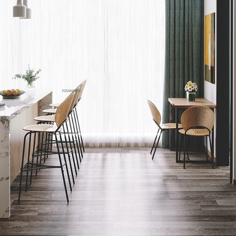 Nordic Solid Wood Bar Chair Furniture for Home Light Luxury Cafe Restaurant Counter Stool Chair Designer Backrest High Bar Stool