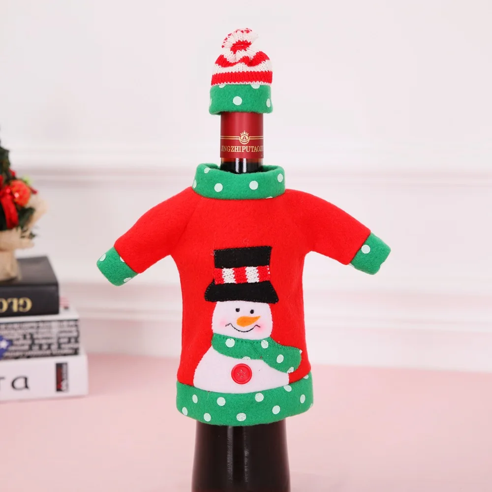 Новое Рождественское украшение стола Снеговик Санта Клаус крышка бутылки вина качественные украшения с вышивкой рождественские вечерние принадлежности 1 шт