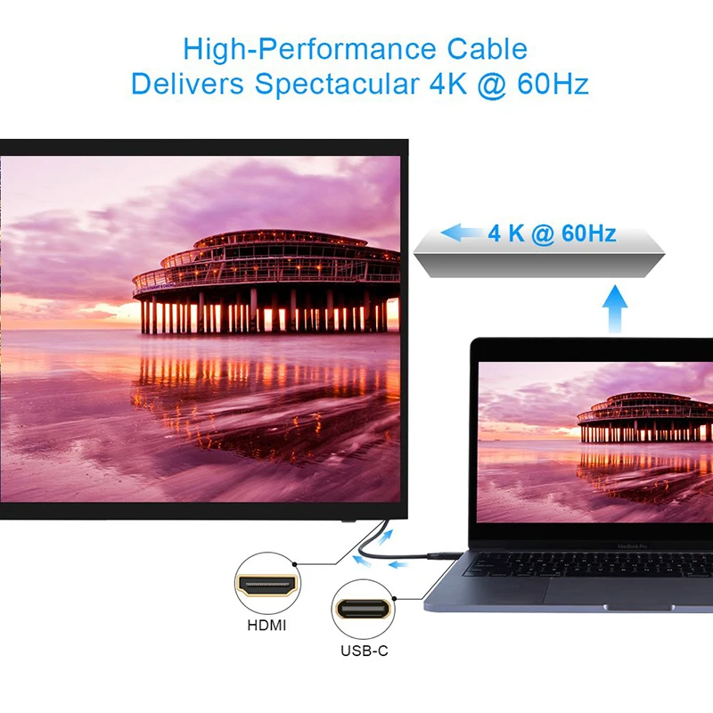 USB C к HDMI 4K@ 60Hz, кабель типа C к HDMI кабель 9 футов Thunderbolt 3 совместим, совместим с MacBook Pro ждать