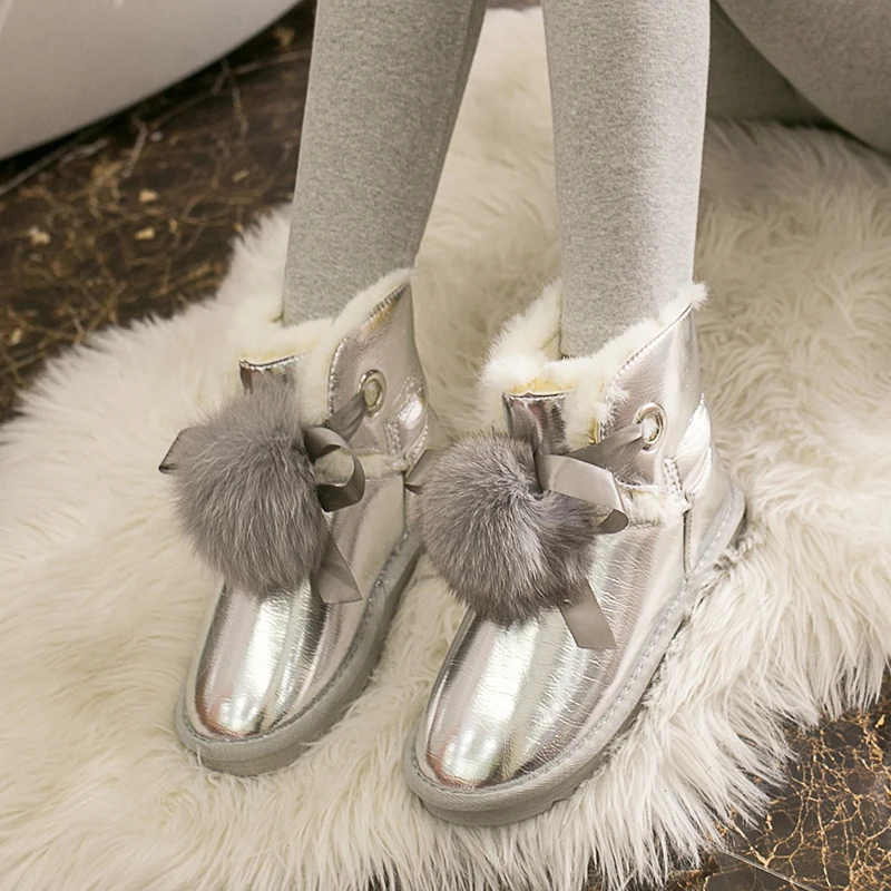 Lucyever зимние женские теплые ботинки на меху серебристого цвета; женские водонепроницаемые ботильоны из лакированной кожи; женская хлопковая обувь на плоской платформе