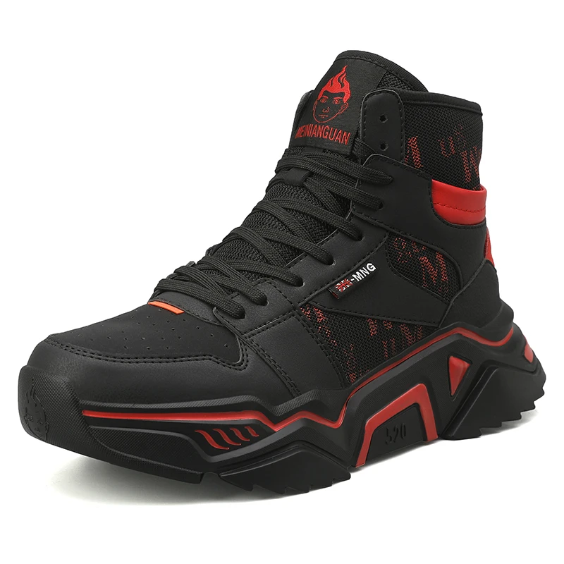 Новая Осенняя обувь для бега, мужские кроссовки, модные корейские студенческие спортивные высокие кроссовки для мужчин, Уличная Повседневная обувь для мужчин - Цвет: black Red