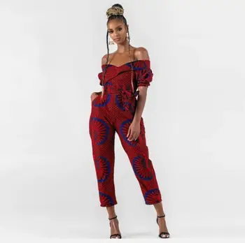 

Kanga clothing Woman Sets For Africa Clothing Print Sexy Rompers Casual Slim Cropped Pants Costume For Woman