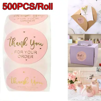

500PCS /Roll Pink Thank You for Your Order Stickers with Gold Foil Pink Stickers for Company Giveaway & Birthday Party Favors La