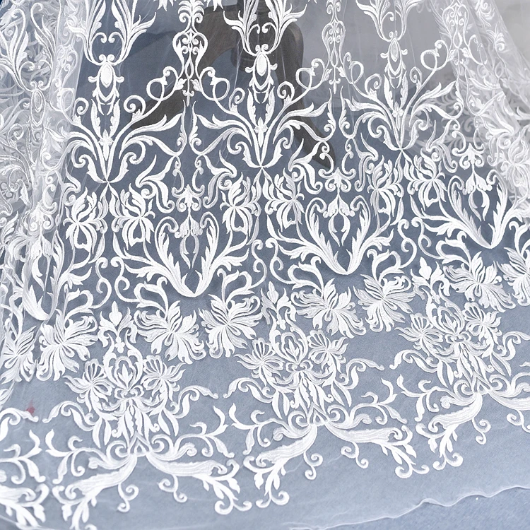 130 см ширина европейская роскошная вышивка кружевной материал для свадьбы материал ручной работы платье своими руками аксессуары Ткань для шитья с блестками ткань