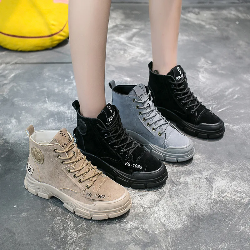 

2020 Thick Bottom Short Boots Women Winter Leisure Keep Warm Round-Toe Lace-Up Snow Boots Shoes Woman Botines