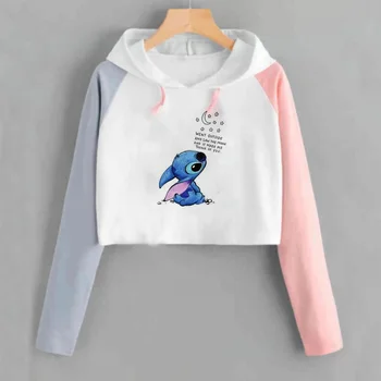 

Kawaii Stitch Crop Top Hoodie Women Cute Anime Lilo and Stitch Hoodies Ladiy Girl Pullover Harajuku Kpop Women Clothes