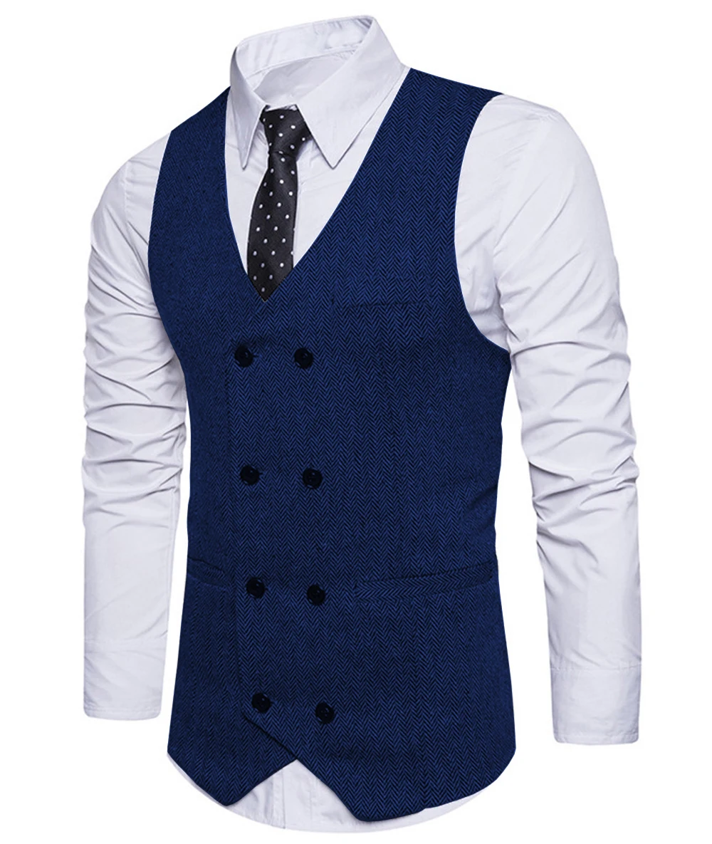 2022 New Men's Royal Blue Double breasted Vest Suit Vest Casual Top