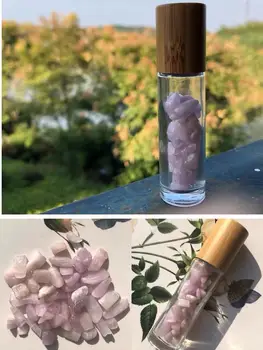 

10ml Natural Gemstone Roller Bottle Bamboo Cover Wooden Grain Cover Essential Oil Bottle Quartz Roller Ball bamboo Bottles