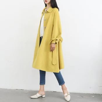 

New double-sided cashmere overcoat in spring 2020 women's medium and long albaca wool overcoat big umbrella is popular