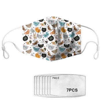 

Kawaii Cat Print Mask Mouth Face Mask Anti PM2.5 Dust Mask with 7pcs Activated Carbon Filter Korean Style Mask Fabric Face