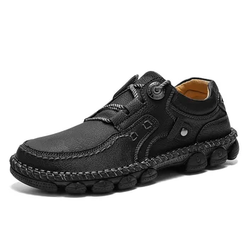 

2020 New Men Casual Leather Shoes Outdoor Black Brown Man Walking Sneakers Comfortable Male Fashion Jogging Trainers Big Size