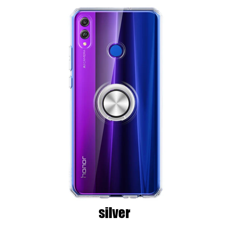 Чехол для телефона s для huawei honor 8X, чехол, Прозрачная мягкая силиконовая защита из ТПУ, магнитное кольцо, задняя крышка для honor 8X, чехол - Цвет: Silver