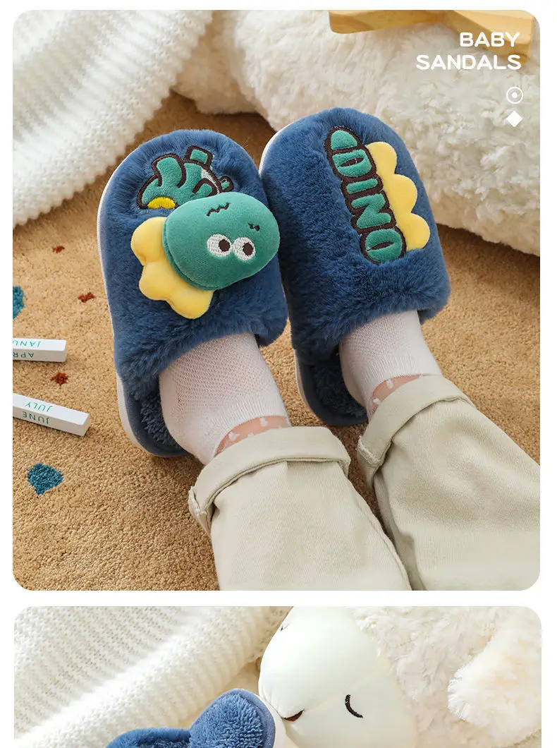 bata children's sandals New Cute Little Dinosaur Baby Slippers Winter Warm Kids Furry Cotton Slippers Boys Girls Soft Anti-Slip Home Slipper Comfort best leather shoes