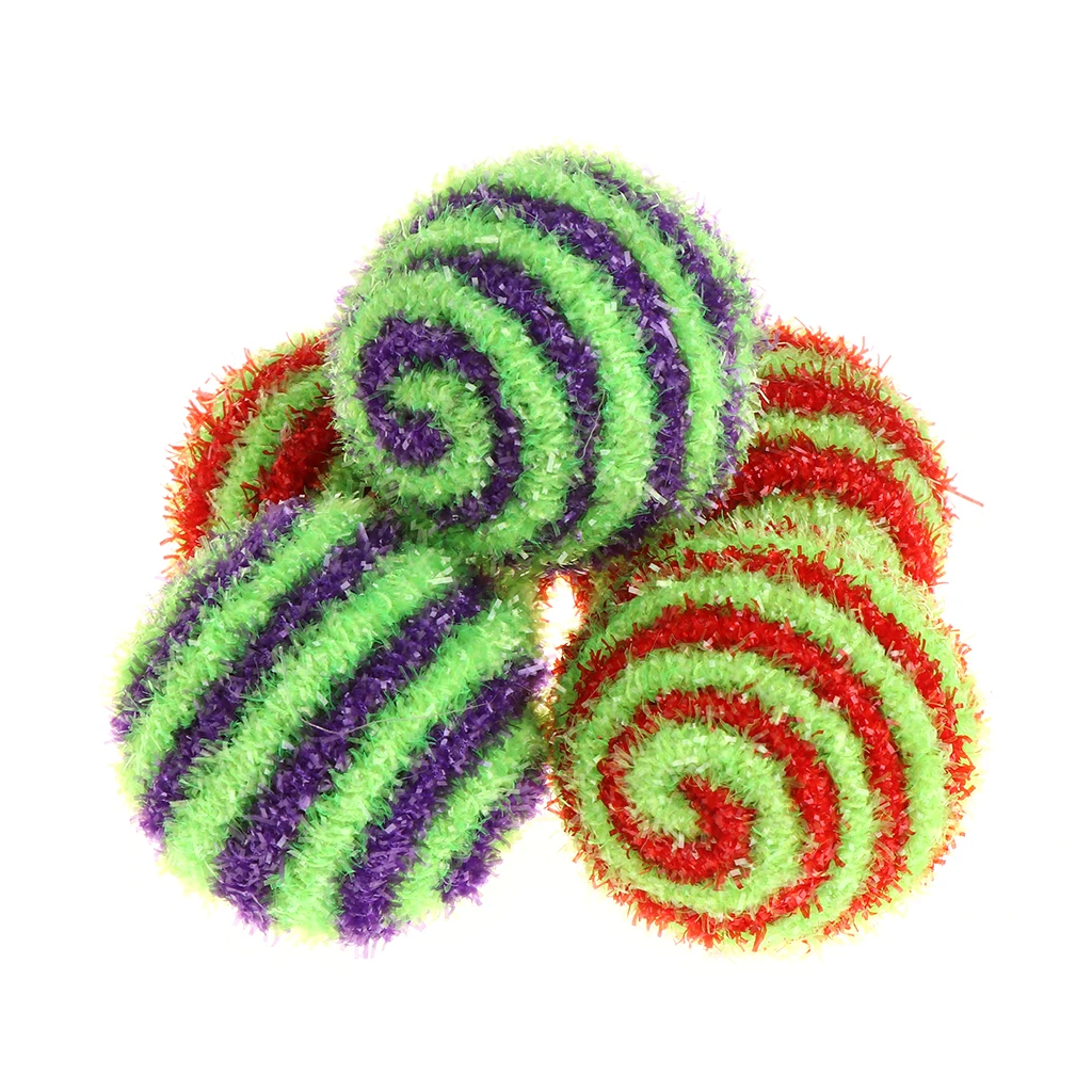 

2020 New 5 Pcs/Set Squeaky Ball Sound Candy Color Spiral Kitten Cat Dog Puppy Products Pet Toys Balls Crinkle Woolen Glitter