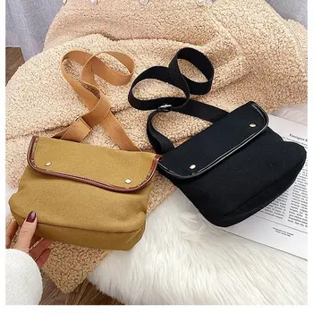 

Casual Shoulder Bag Women's 2020 New Style Online Celebrity Canvas Bag Harajuku College Student Square Sling Bag