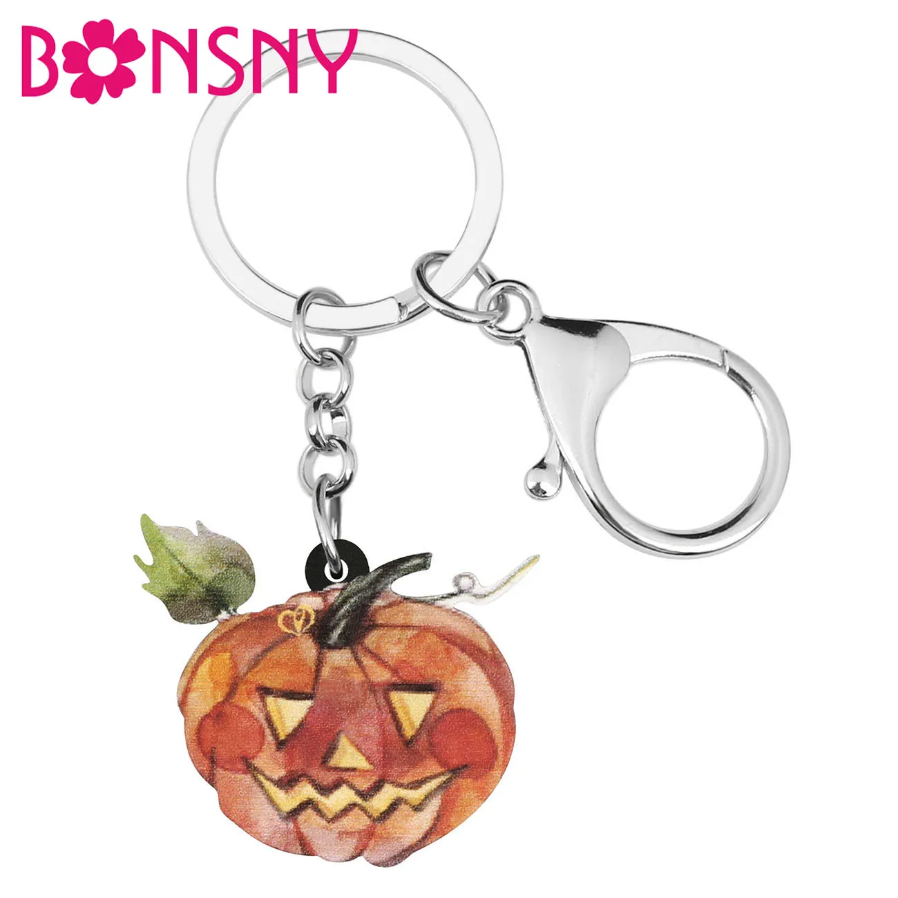 Bonsny Acrylic Halloween Brown Pumpkin Head Keychains Keyring Long Key Chain Jewelry For Women Kids Girls Party Bag Decoration | Украшения