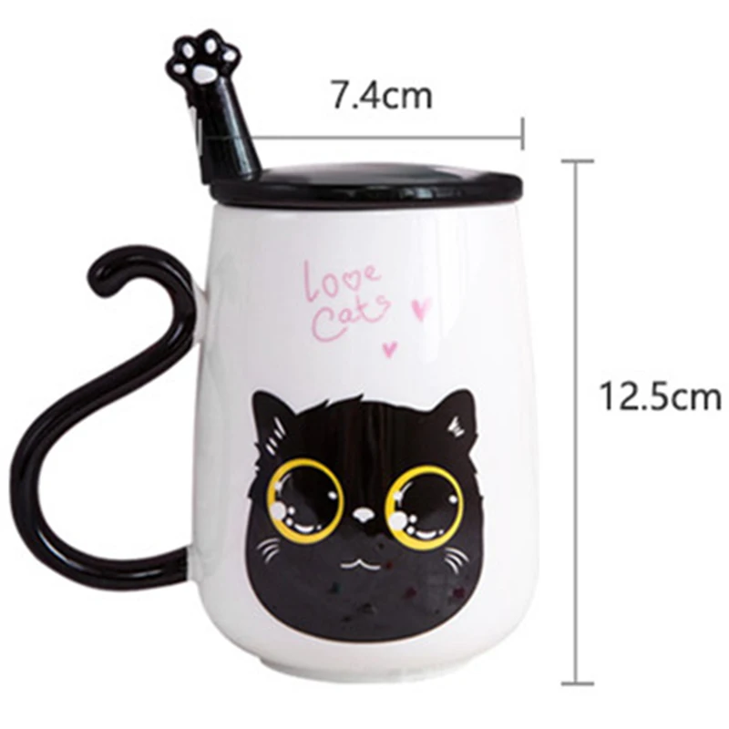 Cartoon Cat Ceramic Cup Coffee Cup with Lid and Spoon Milk Tea Cup Breakfast Cup