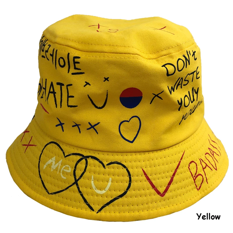 Yellow Унисекс модная нейтральная Рыбацкая шляпа с граффити, уличная Кепка в стиле хип-хоп, шапка для путешествий, Классическая многоцветная Кепка от солнца для мужчин и женщин - Цвет: Yellow