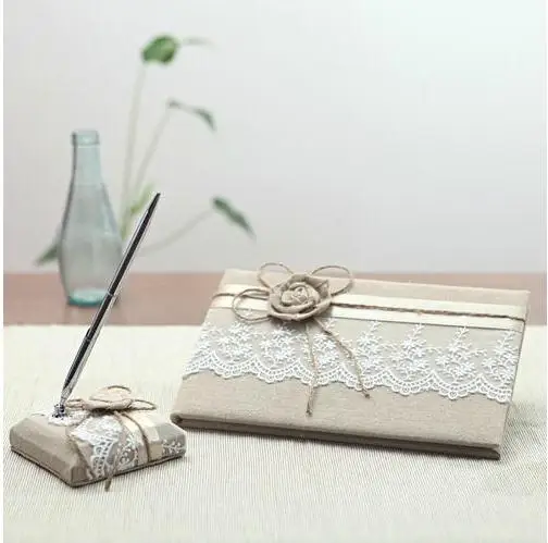 Linen Garden Theme WithRibbons Pen Set Guest Book | Дом и сад