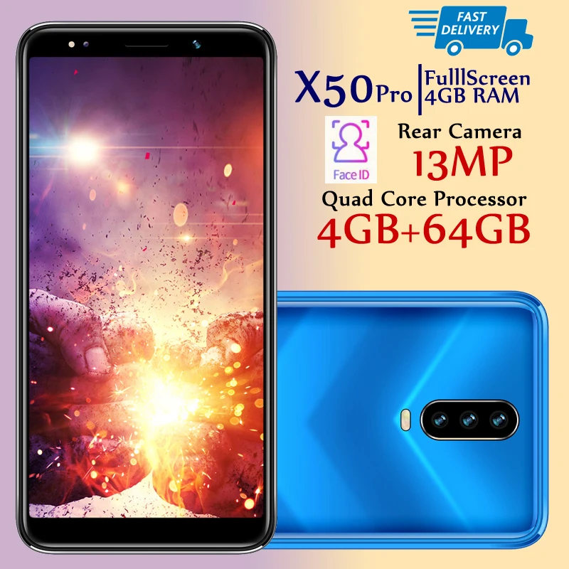 Смартфон X50 Pro с 5 дюймовым дисплеем четырёхъядерным процессором ОЗУ 4 Гб ПЗУ 64 ГБ 13