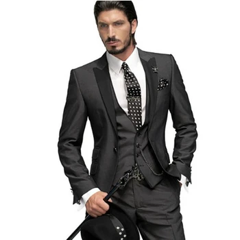 

Hot Sale Italian Style Black Tuxedo Groom Prom Pink Dress Wedding Dress Elegant Slim Men's Suit Set 3 Piece(Jacket+Pant+Vest)