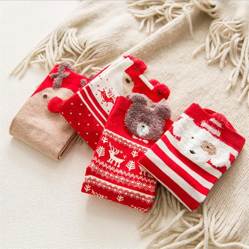 1 пара цветных хлопковых Красных Носков, рождественские носки с трехмерным рисунком, Милые Японские Женские носки на осень и зиму