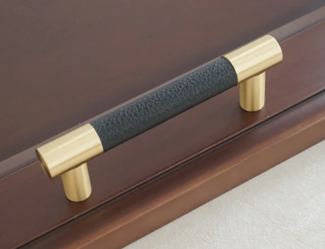 A handle 3,7" 5" 6," 8,8" 1" черные кожаные медные мебельные ручки ручка ящика для шкафа дверная Потяните ручки для шкафа фурнитура - Цвет: A handle