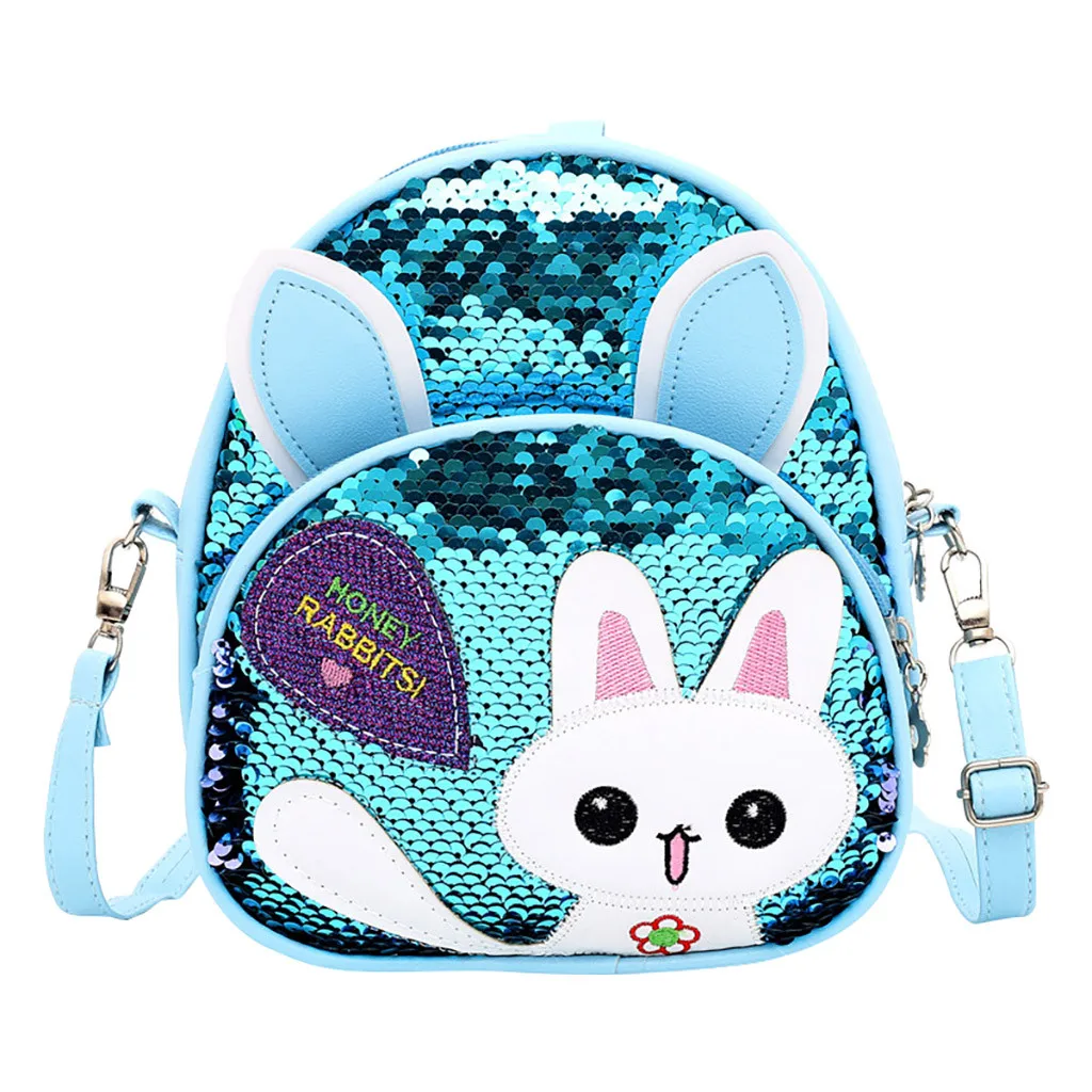 

Fashion Feminina Backpack Schoolbag Girl Sequins Rabbit Leather Shoulder Bag Princess Bling Backpack Package